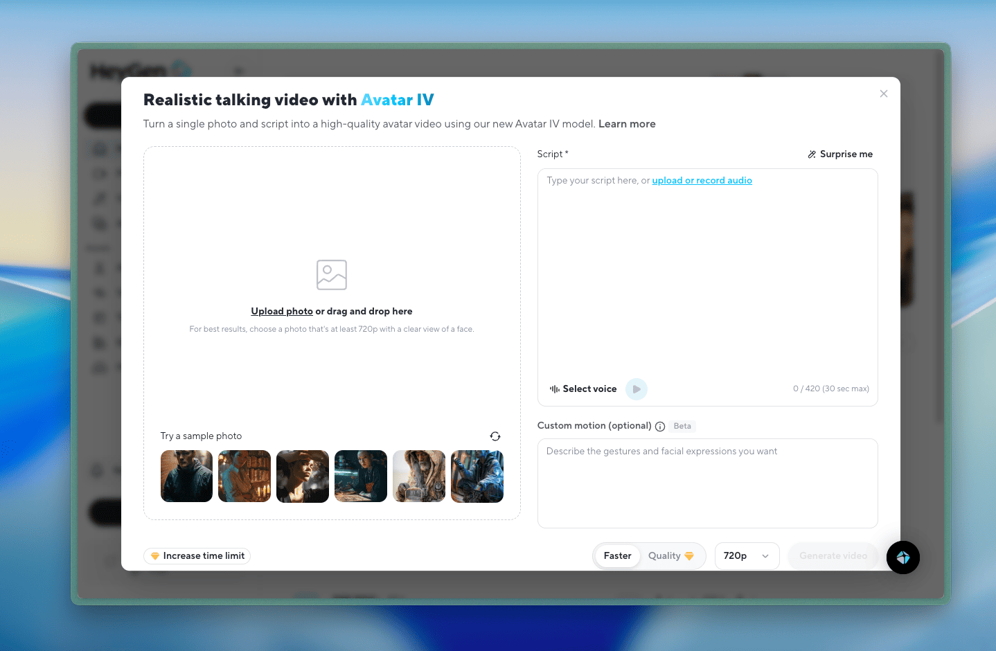 Интерфейс HeyGen - процесс создания видео